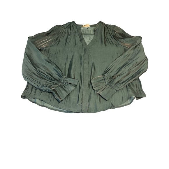 Melloday Womens Teal Long Sleeve Sheer Blouse Size L Polyester Lightweight Top - Picture 7 of 7